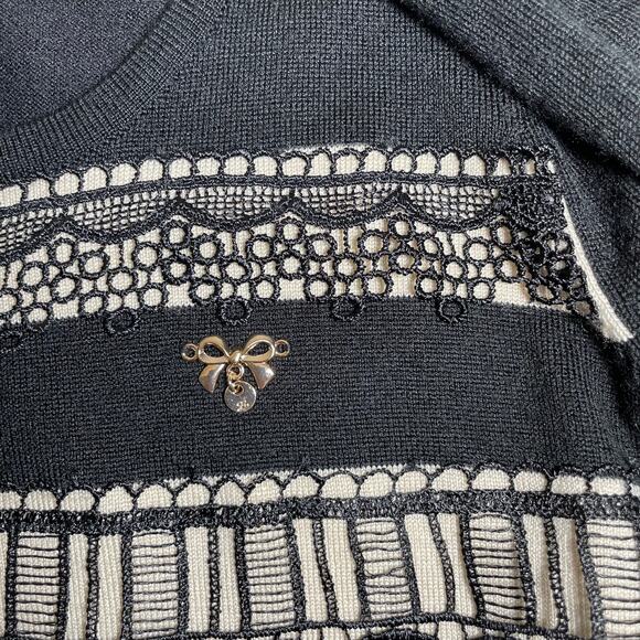 La Chapelle Women's Wool Blend Long Sleeve Lace Sweater Black Size XS Boho Chic - Picture 5 of 9